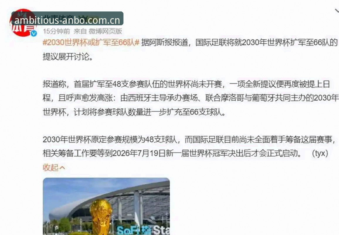 2030世界杯扩军至66队最新进展，中国男足迎历史机遇